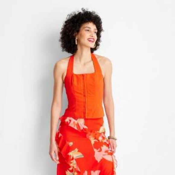 Jenee Naylor Tie Neck Halter Top NWT Size XXL Red Future Collective - Picture 2 of 9
